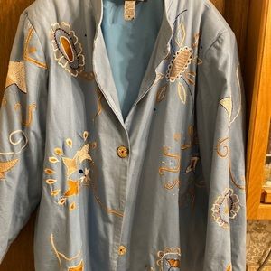 My Southwest raincoat with wooden buttons and embroidered   Made in India in 1X